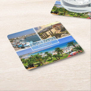 CY Cyprus - Ayia Napa - Harbour - Panorama - Nelia Vierkante Kartonnen Onderzetter