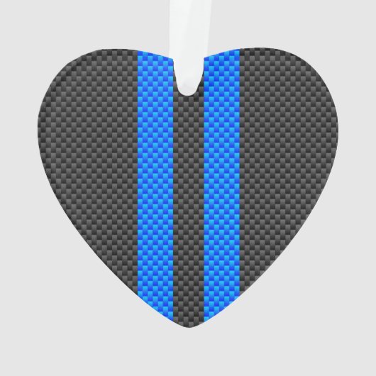 Cyaan Blue Carbon Style Racestrepes Ornament (achterkant)