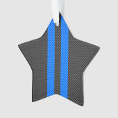 Cyaan Blue Carbon Style Racestrepes Ornament (voorkant)