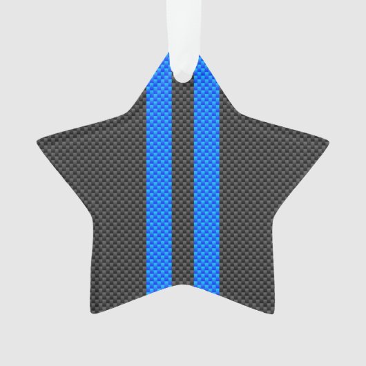 Cyaan Blue Carbon Style Racestrepes Ornament (voorkant)