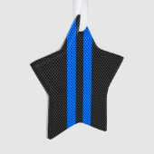 Cyaan Blue Carbon Style Racestrepes Ornament (voorkant)