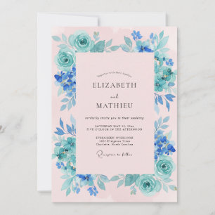 Cyaan Blush Loof Eucalyptus Bruiloft Kaart