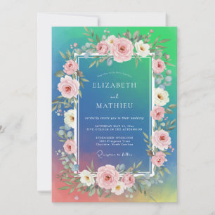Cyaan Blush Watercolor Bruiloft Kaart