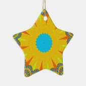 Cyaan en goud Mandala Art Print Keramisch Ornament (Rechts)