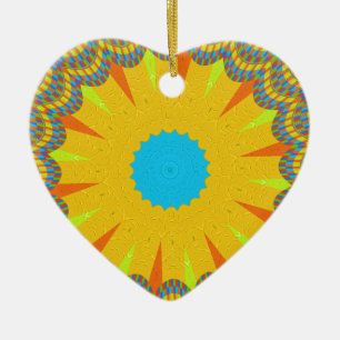 Cyaan en goud Mandala Art Print Keramisch Ornament