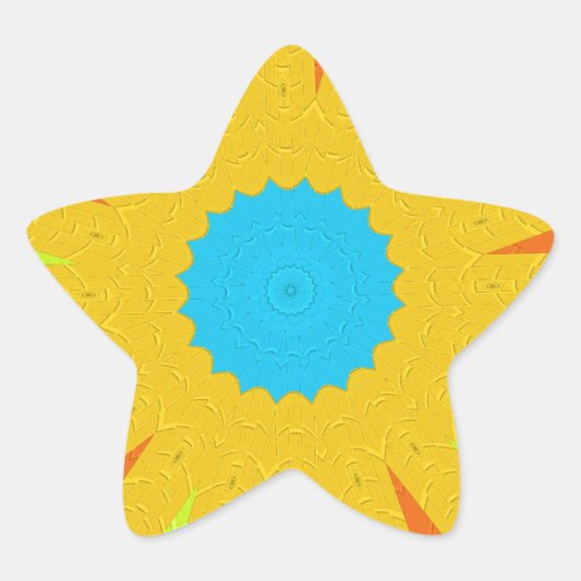 Cyaan en goud Mandala Art Print Ster Sticker (Voorkant)
