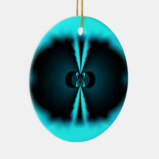 Cyaan en zwart Abstracte kunst print Keramisch Ornament (Rechts)