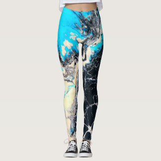 Cyaan- en zwarte vloeibare acrylverf Kunst Leggings