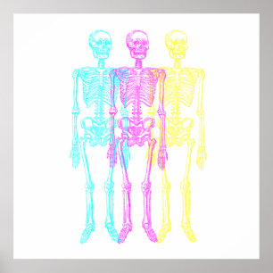 Cyaan Magenta Yellow Letterpress Skeletten Poster