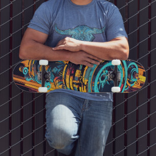 Cyaan Oranje Cyberpunk Industriële Turbine Grunge Skateboard