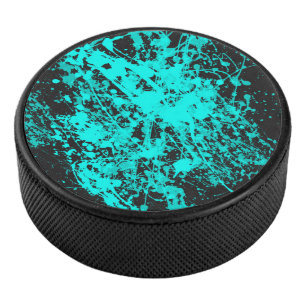 Cyaan Paint Splatter Hockey Puck