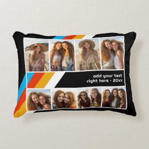 Cyaan Retro Stripe - 8 Fotocollage Accent Kussen