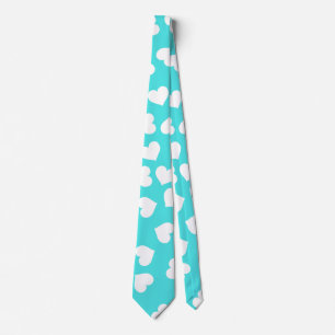 Cyaan Stropdas Witte Harten
