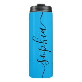 Cyan Blue Black Script Custom Thermal Tumbler Thermosbeker