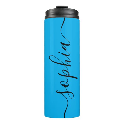 Cyan Blue Black Script Custom Thermal Tumbler Thermosbeker (Voorkant)