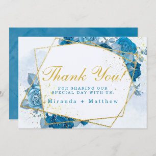 Cyan Blue Floraks Et Gold Mariage Merci Cartes