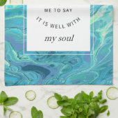 Cyan Blue Marbre Christian Hymn Serviette de cuisi (Plié)