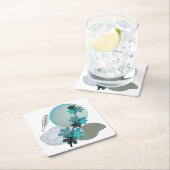 Cyan Boho Vierkante Kartonnen Onderzetter (Insitu)