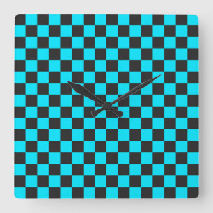 Cyan en houtskool schaakbordpatroon vierkante klok