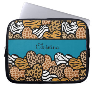 Cyan Girly print harten met een naam Laptop Sleeve