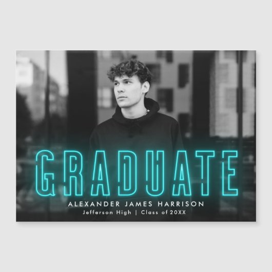 Cyan Neon moderne Faire-part d'obtention d'un dipl (Devant)