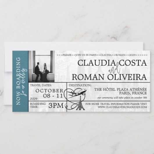Cyan Paris bruiloft instapkaart uitnodiging (Voorkant)
