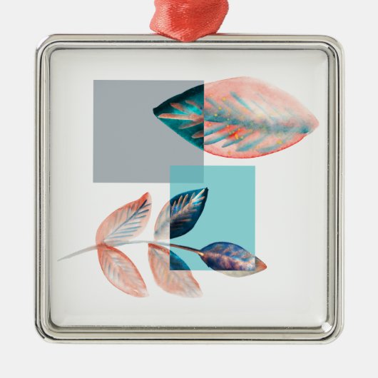 Cyan Red Leaf Metalen Ornament (Voorkant)