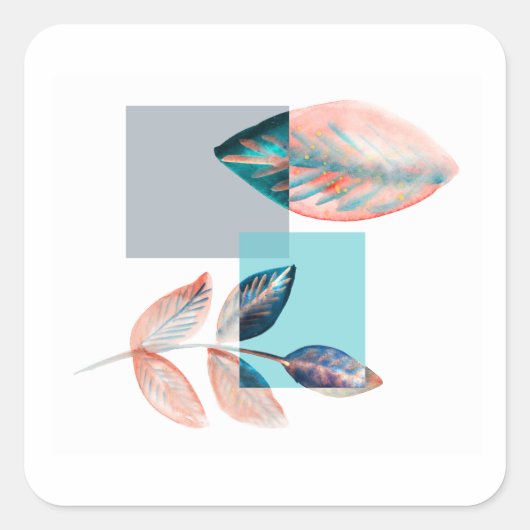 Cyan Red Leaf Vierkante Sticker (Voorkant)