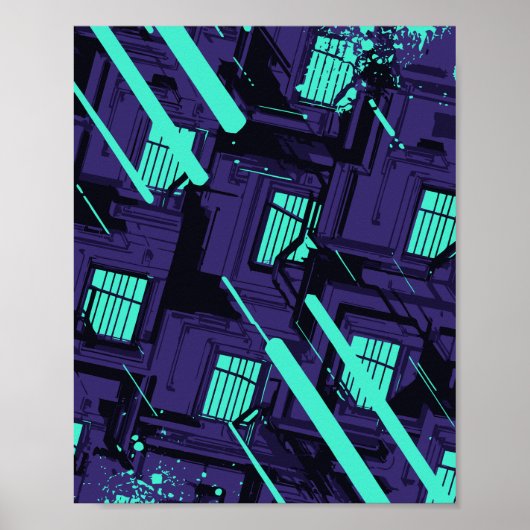 cyan vensters over een digitaal raster poster (Voorkant)