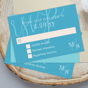 Cyan White Calligraphie Mariage carte RSVP