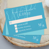 Cyan White Calligraphie Mariage carte RSVP