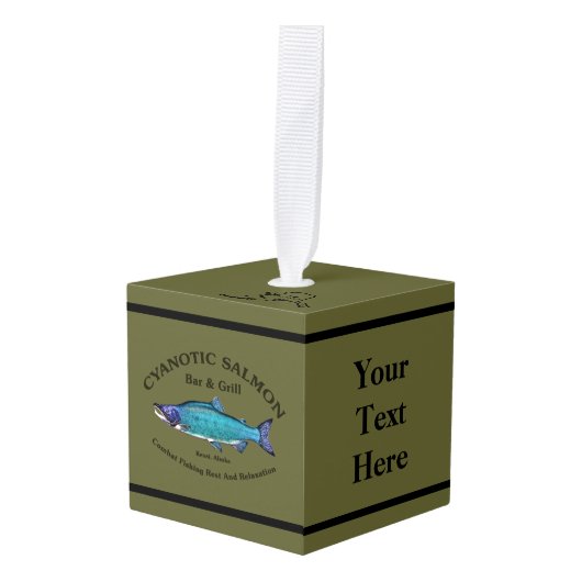 Cyanotic Salmon Bar en Grill Kubus Ornament (Voorkant hoekig)