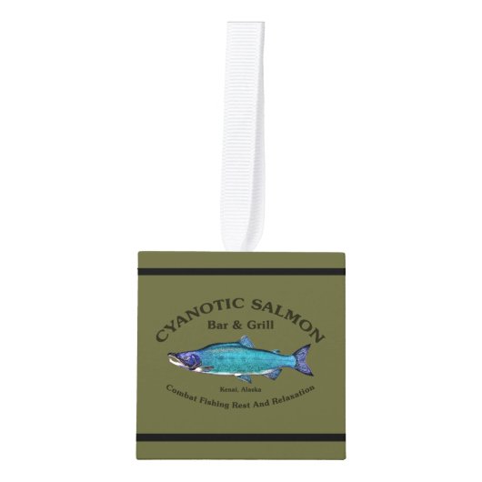 Cyanotic Salmon Bar en Grill Kubus Ornament (Voorkant)