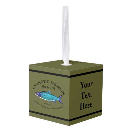 Cyanotic Salmon Bar en Grill Kubus Ornament (Achter hoekig)