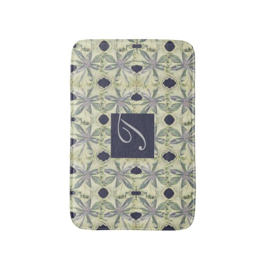 Cyanus Flower and Navy Bl. Monogram Badmat (Voorkant Verticaal)