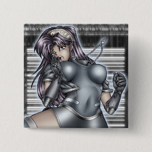 Cyber Anime Girl Vierkante Button 5,1 Cm