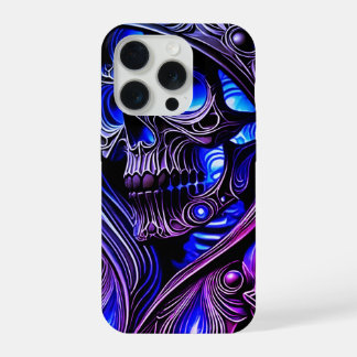 Cyber Blau Fantoom Schedel - Neon Gloeiende Editie iPhone 15 Pro Hoesje