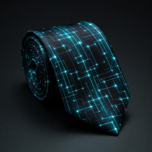 Cyber Blauw Neon Circuit Stropdas