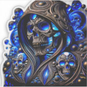 Cyber Blue Phantom Skull - Neon Glow Edition Sticker (Voorkant)