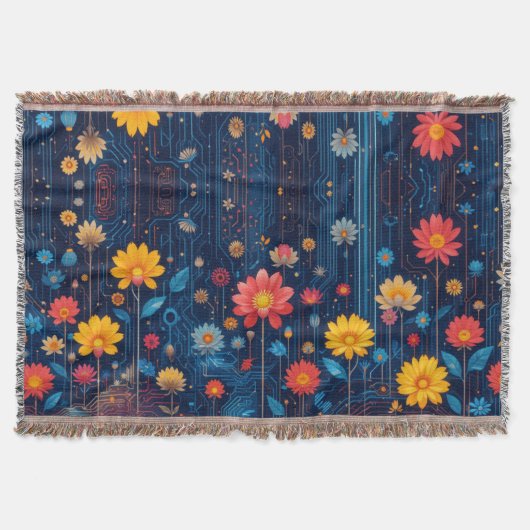 Cyber Blueish Bloom Deken (Voorkant)