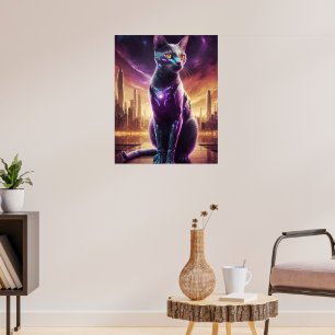 Cyber Cat Poster – futuristische Sci-Fi Feline Wal