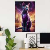 Cyber Cat Poster – futuristische Sci-Fi Feline Wal (Thuiskantoor)