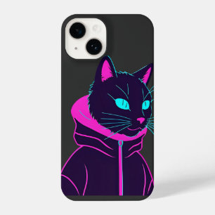 Cyber Cat Vibes - Neon Glitch esthetisch ontwerp iPhone 14 Hoesje