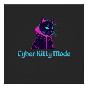 Cyber Cat Vibes - Neon Glitch esthetisch ontwerp Perfect Poster
