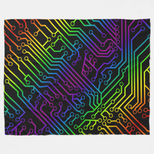 Cyber Electric Rainbow Circuit Board Patroon Fleece Deken
