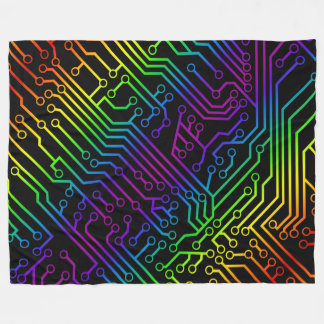 Cyber Electric Rainbow Circuit Board Patroon Fleece Deken