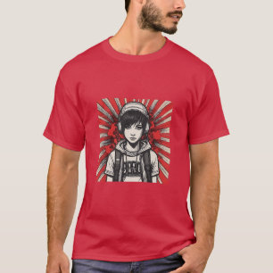 Cyber Emo Meisje met Hoofdtelefoon in Bold Pop Art T-shirt