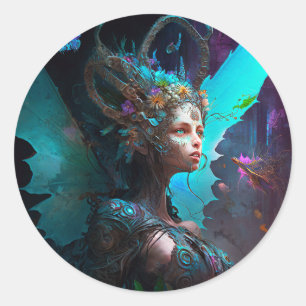 Cyber Fairy Fantasy Art Ronde Sticker