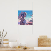Cyber-fille rose - Poster style manga (Cuisine)
