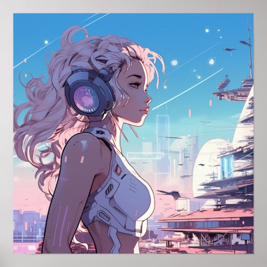 Cyber-fille rose - Poster style manga (Devant)